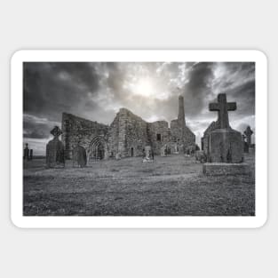Clonmacnoise monastery ruins on the Shannon in Ireland Sticker